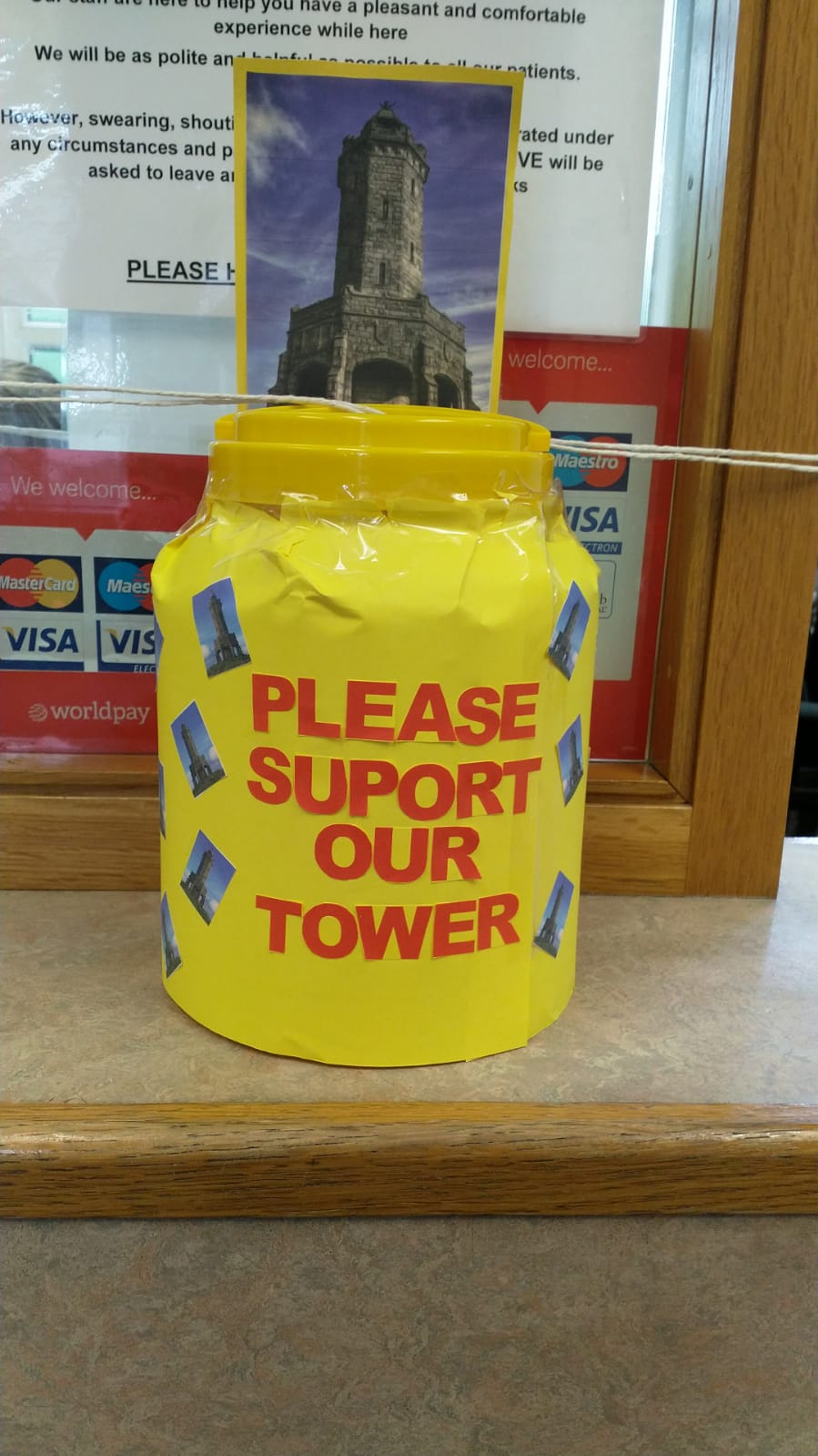 Darwenside Dental Practice donation box for the restoration of Darwen Tower